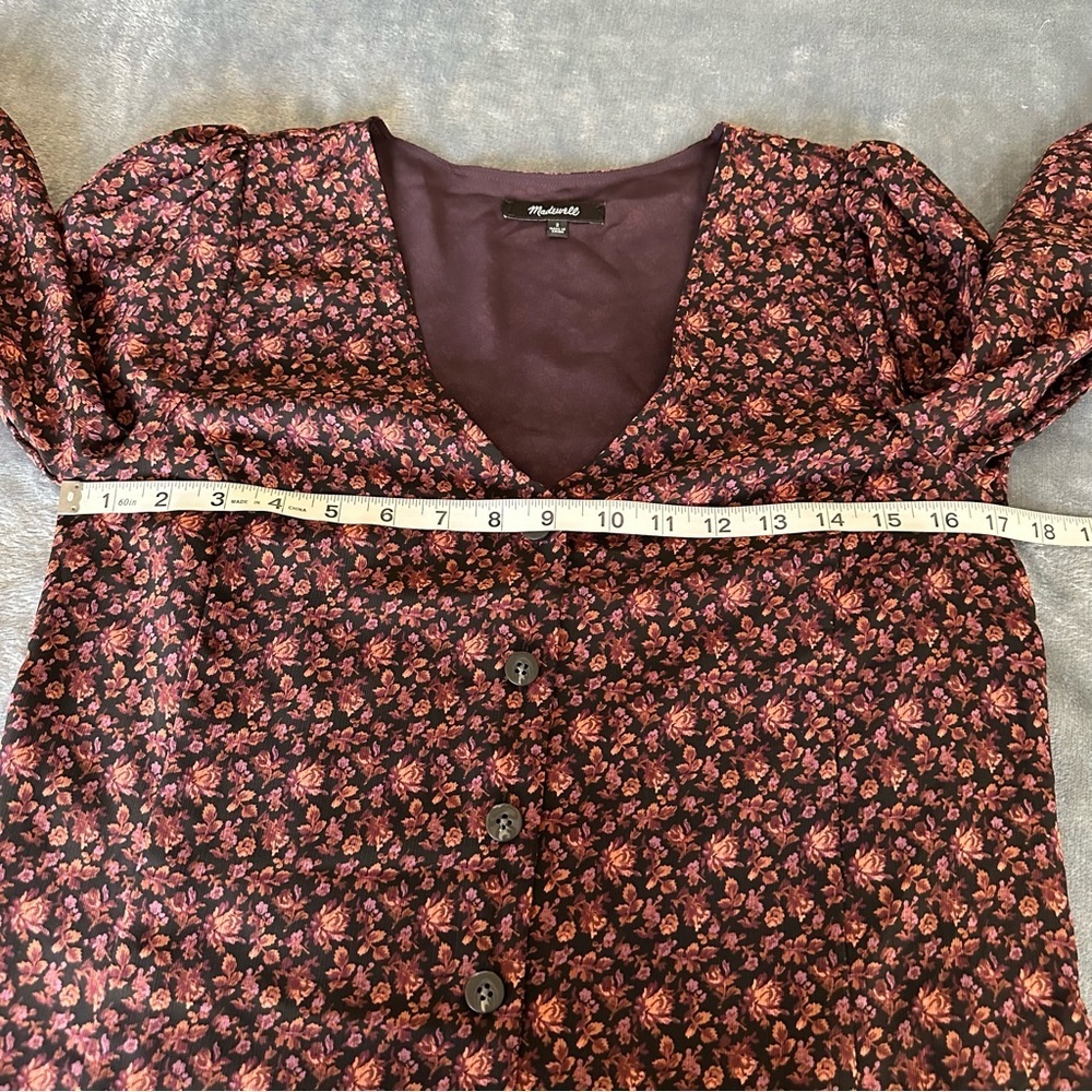 Madewell Georgette Smocked Cuff Button Front Top In Orchid Floral Blouse Size 2 - Picture 14 of 14